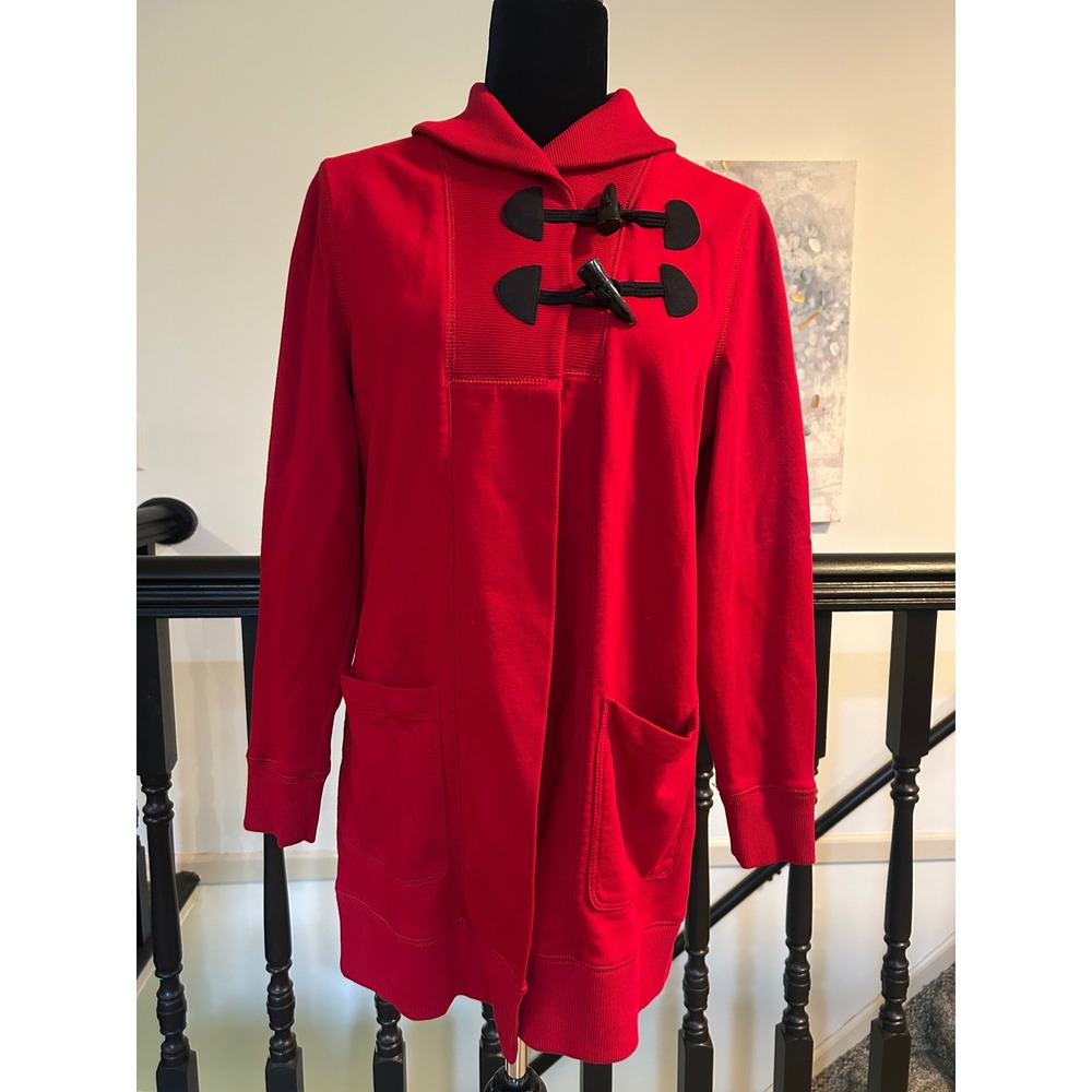 Chaps Denim Womens Red Toggle Shawl Collar Longline Sweatshirt Size M Cotton
